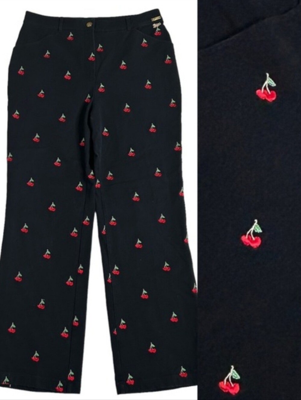 St. John Sport by Marie Gray Pants Red Cherry Embroidery Womens 12 Quiet Luxury